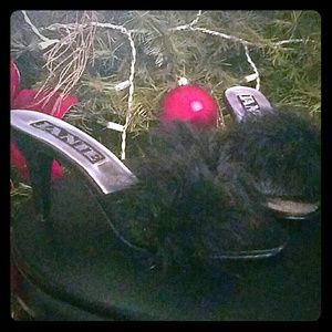 Black feathered night slippers